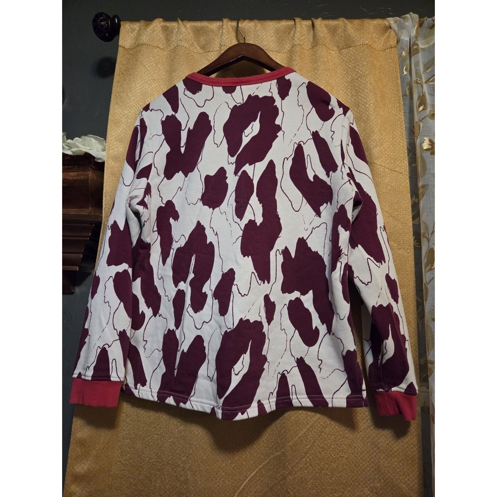 adidas Mens L Pullover Sweatshirt Burgundy White Logo Abstract Fleece Poly - Picture 3 of 6